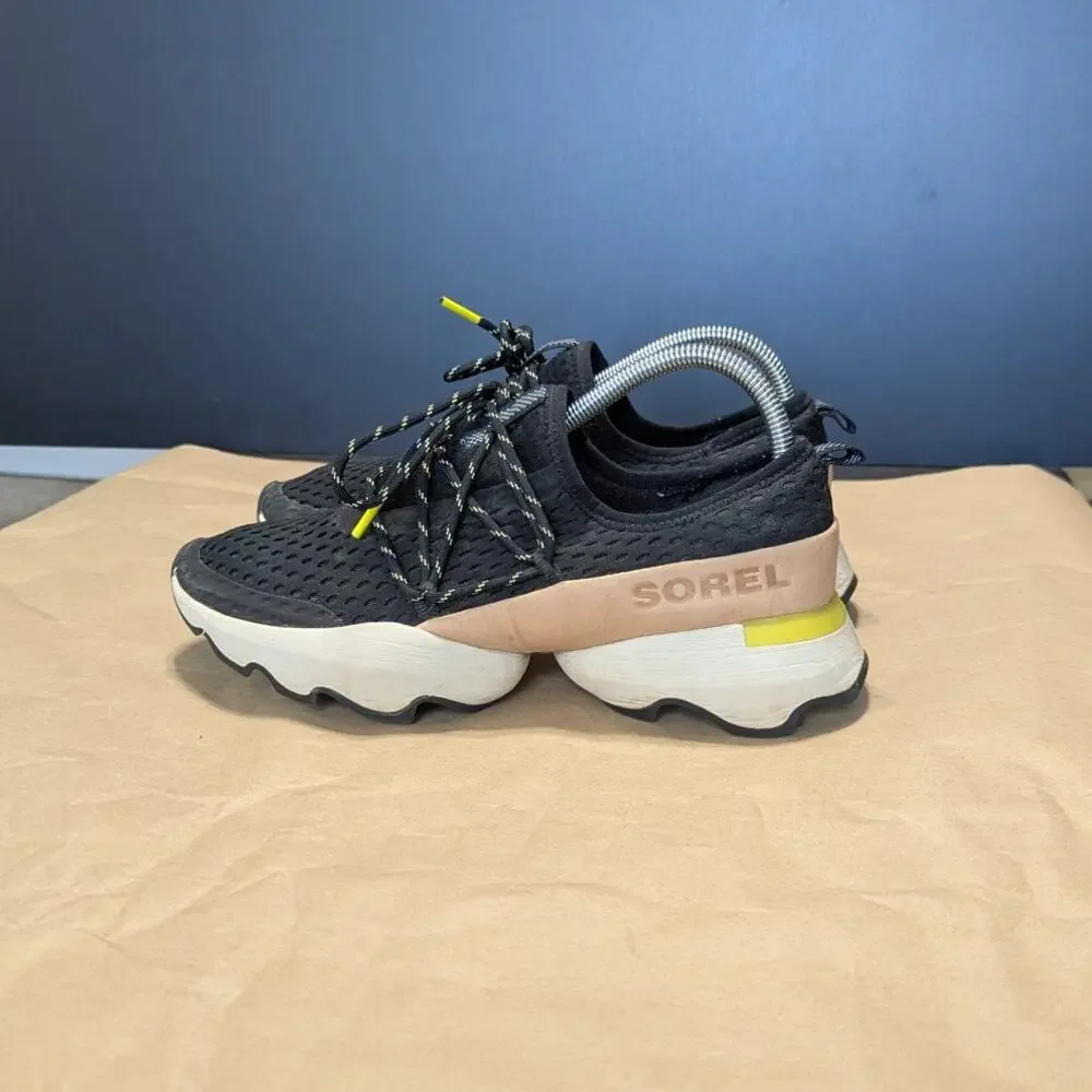 Sorel Kinetic Impact Sneakers Lace Up Black Neon Yellow Womens 9 NL4073 Workout